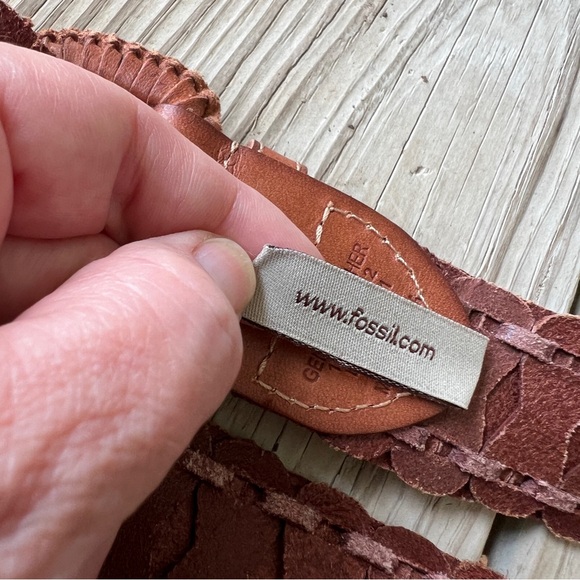 Fossil leather belt 3944231 size M woven brown british tan - Picture 3 of 5